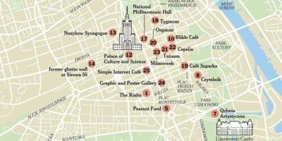 Mappa di Varsavia, con attrazioni turistiche