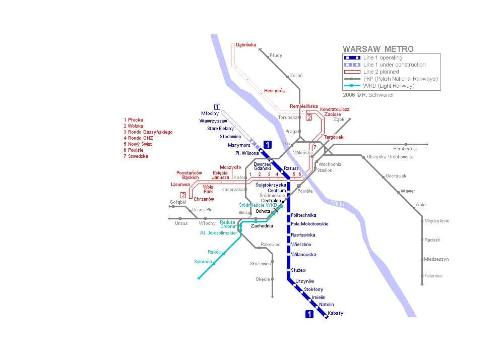 Mappa della metropolitana di varsavia