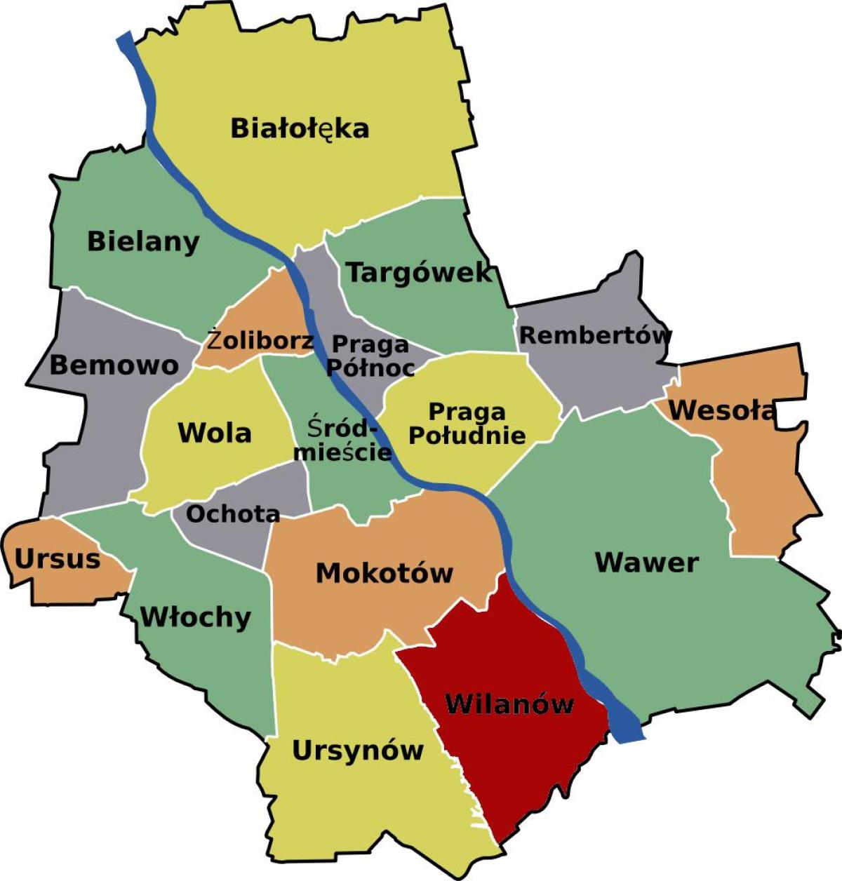 La mappa dei quartieri di Varsavia 
